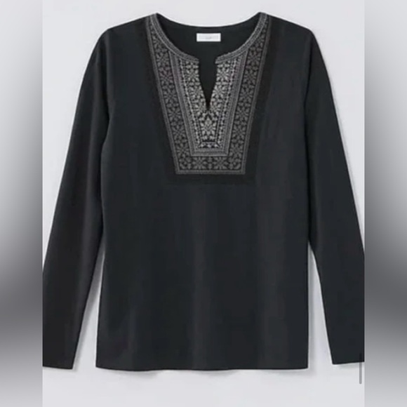 J. Jill Tops - J. Jill Gray Embroidered Long-Sleeve Tee- size medium
